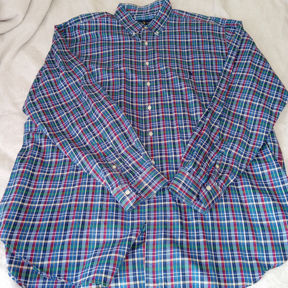 Ralph Lauren Shirt Mens 2XLT Blue Plaid Classic Fit Button Down Cotton Preppy - Picture 11 of 15